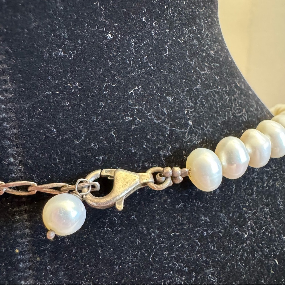 925 Sterling Silver Fresh Water Cultured Pearl Necklace 8 mm Elegant Timeless - Picture 9 of 16